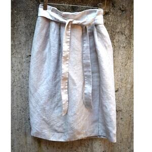 COS Oatmeal Linen Blend High-Waisted Midi Skirt with Tie Belt – Size 6